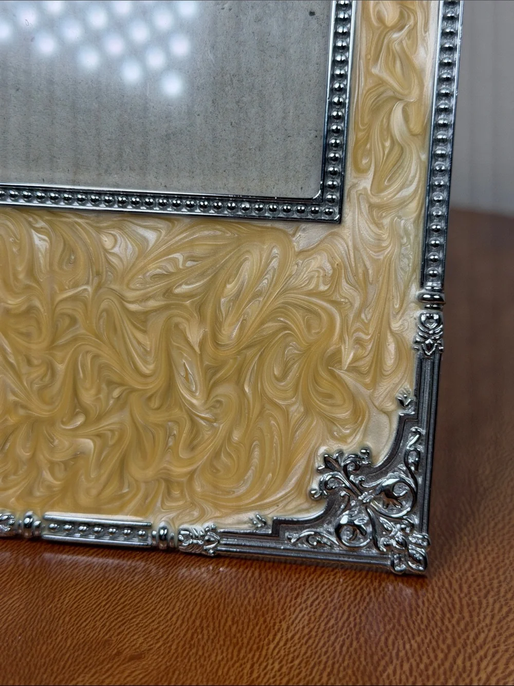 S. Sunflower Yellow Enameled Silver Detailing Photo Frame Victorian Cottagecore
